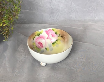 Vintage Japanese Ceramic Decorative Bowl with Hand Painted Floral Rose Design, Antique Bowl Made in Japan