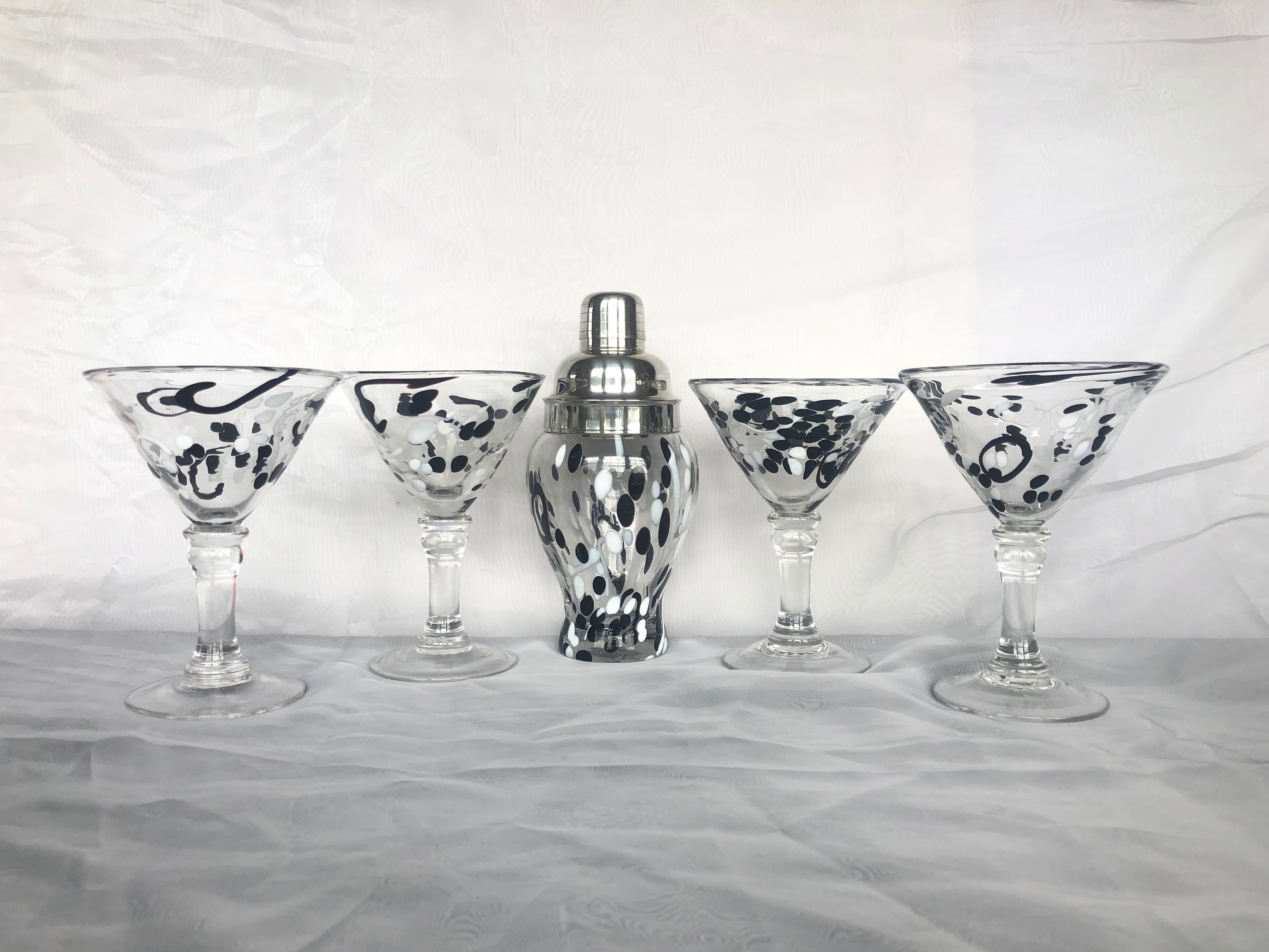 Home & Living Mid Century Hand Blown Martini Glasses Art Deco Glasses