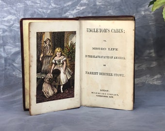 La cabaña del tío Tom Harriet Beecher Stowe Antique - Ilustración de frontispicio de color de decoración de libro victoriano
