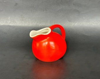 1940s Miniature Red Ball Pitcher Milk Creamer, Vintage Retro Kitchen Decor