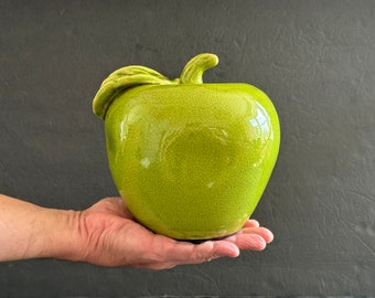 Large Ceramic Green Apple Figurine Art Pottery Fruit Sculpture