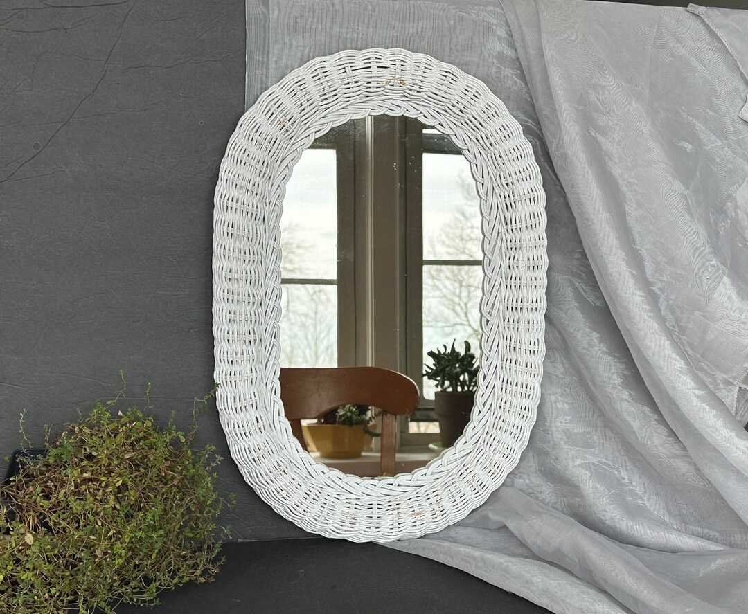 Vintage White Wicker Mirror for Bedroom, Bedroom, Summer Home Wall