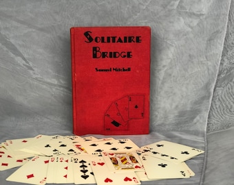 Solitaire Bridge Instruction Book Illustrated with Pencil - Vintage Bridge Card Game Room Decor