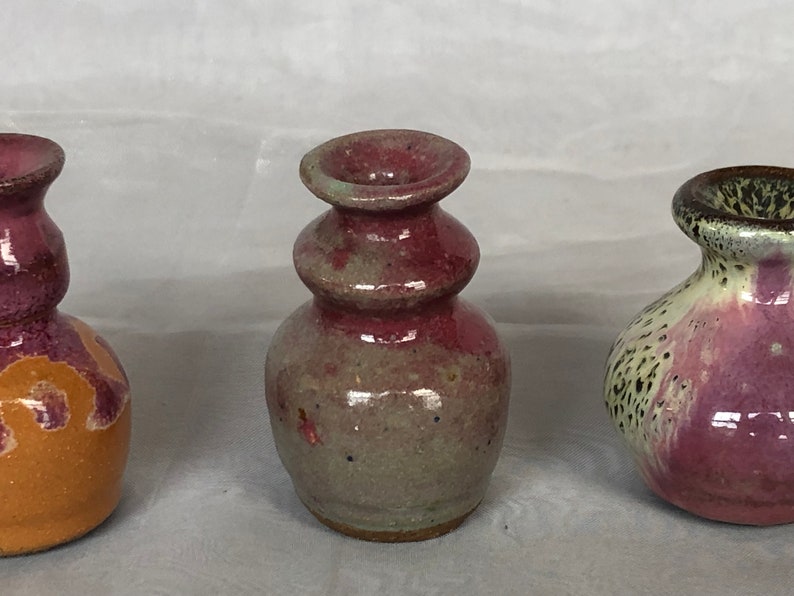 Miniature Art Pottery Vase Trio Set, Vintage Studio Art Pottery Decor for Shelf Accent image 3