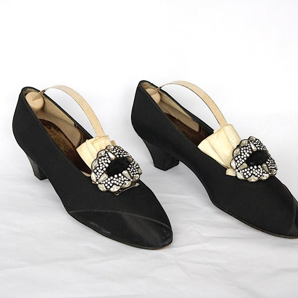 Vintage Black Silk Evening Shoes, Peau de Soie Kitten Heel Pumps, Vintage Delman Shoes, Size 5.5 - 6 Narrow