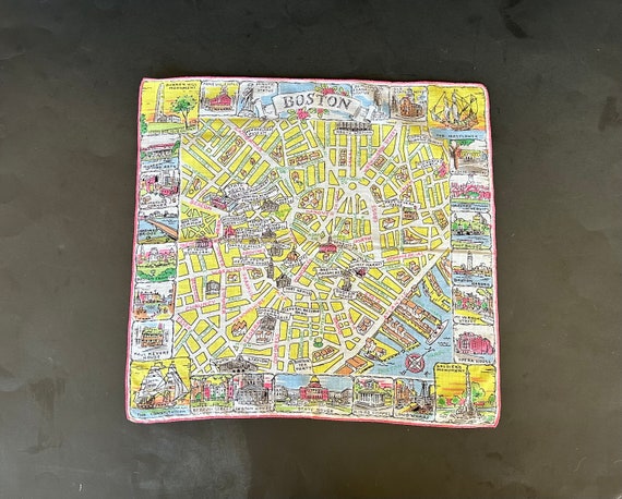 Vintage Handkerchief with Boston Pictorial Map - image 1