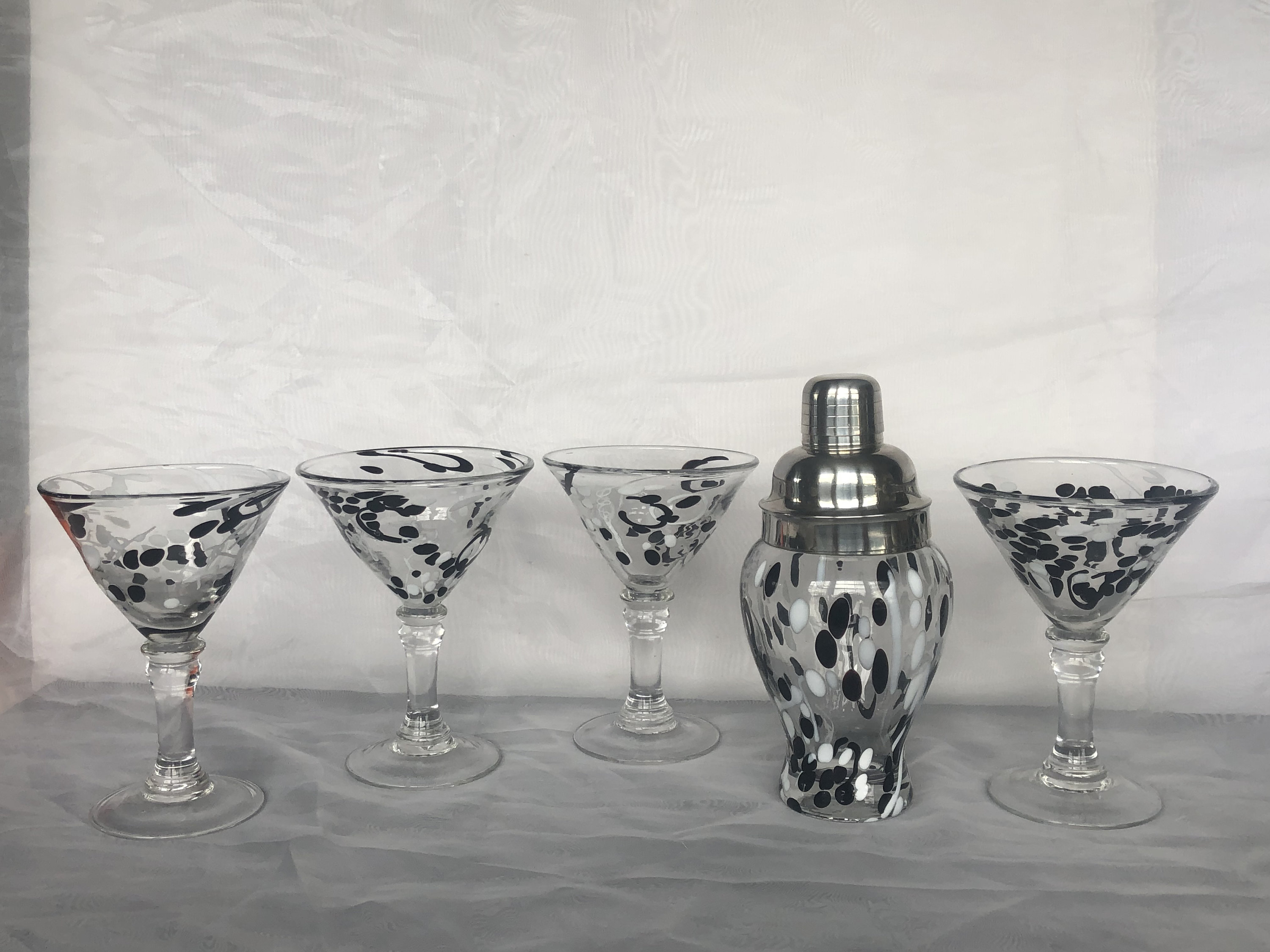 Home & Living Mid Century Hand Blown Martini Glasses Art Deco Glasses