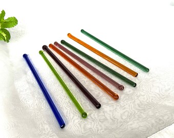 Vintage Colored Glass Drink Stirrer Swizzle Sticks for Home Bar Cart Decor