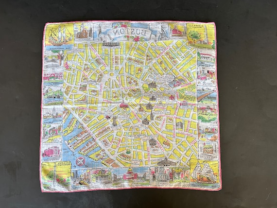 Vintage Handkerchief with Boston Pictorial Map - image 7