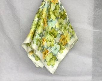 Vintage Silk Hibiscus Flower Scarf Designed by H. A. & E Smith Ltd Bermuda, 1960s Summer Fashion Accessory, Tropical Floral Women's Scarf