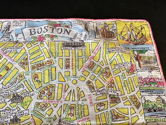 Vintage Handkerchief with Boston Pictorial Map - image 3