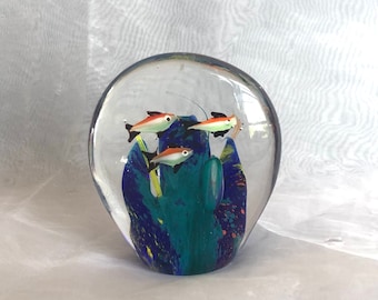 Vintage Murano Fish Aquarium Hand Blown Art Glass Paperweight