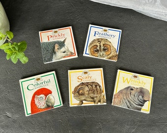 Vintage Children's Book Set Room Decor Kenneth Lilly's Animal Ark Colorful Feathery Prickly Scaly Wrinkly