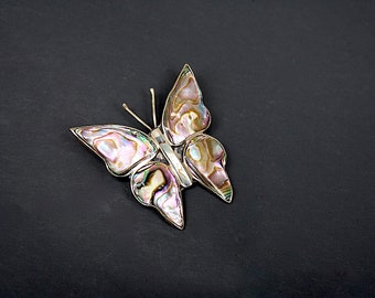 Vintage Abulón Mariposa Broche Pin Hecho en México Retro 1970s Mariposa Joyería Regalo para Mujeres