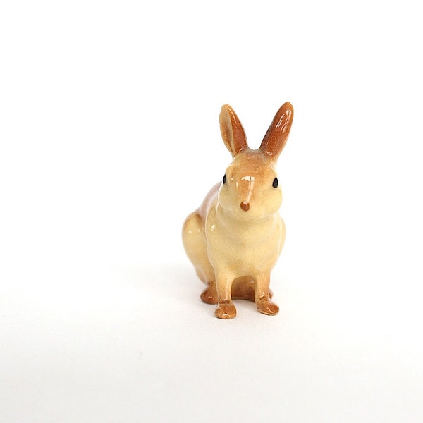 RESERVED for Andrea Tiny Brown Rabbit Miniature Bunny March Hare Vintage Ceramic Porcelain Figurine Statue Totem Easter Spring