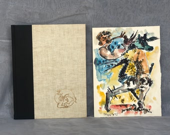 Chaim Gross Original Watercolor Artwork with Signed Fantasy Drawings Book Dated 1956