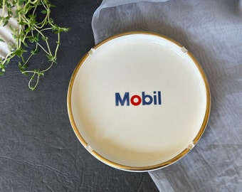 Vintage Mobil Oil Ceramic Ashtray Catchall Trinket Tray Dish for Home Decor