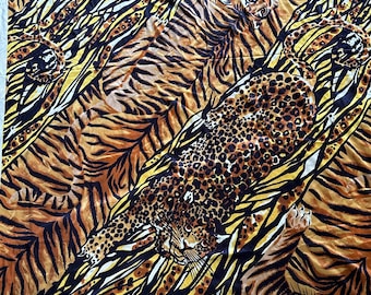 Vintage Tiger & Leopard Animal Print Fabric Lonsdale Mills Textile Panel for Home Decor Sewing Crafts Projects