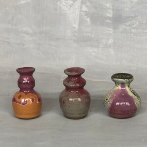 Miniature Art Pottery Vase Trio Set, Vintage Studio Art Pottery Decor for Shelf Accent image 1