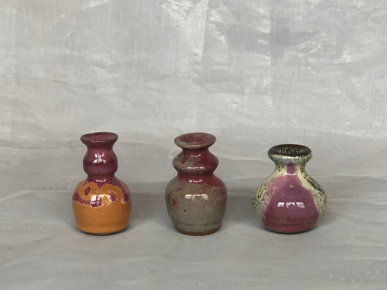 Miniature Art Pottery Vase Trio Set, Vintage Studio Art Pottery Decor for Shelf Accent image 1