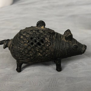 Antique Bronze Dhokra Pig Boar Figurines, India Lost Wax Method Miniature Animal Sculpture Figures image 8