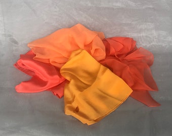 Orange Silk Neck Scarf Lot, 1950s Fashion Scarves for Autumn Wardrobe, Hair Accessories