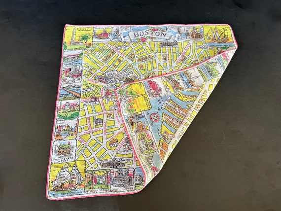 Vintage Handkerchief with Boston Pictorial Map - image 8