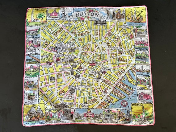 Vintage Handkerchief with Boston Pictorial Map - image 10