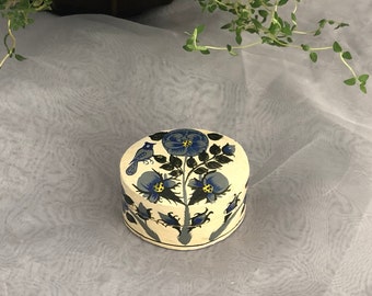 Vintage Paper Mache Lacquerware Trinket Box with Hand Painted Bird and Roses