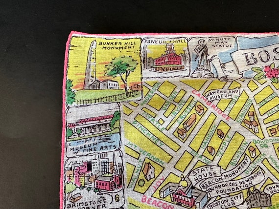 Vintage Handkerchief with Boston Pictorial Map - image 2