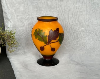 Vintage Cameo Glass Vase with Autumn Leaves