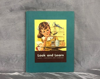 Look and Learn Vintage Children's Science Book Decor, 1940s Elementary School Picture Textbook, Classroom, Baby Nursery, Child's Room Decor