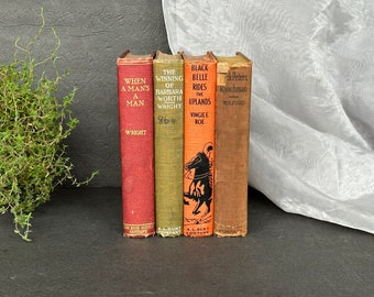 Shabby Chic Decor Vintage Book Set for Home Library Shelf Decor, Rustic Country Cabin Coffee Table Decor