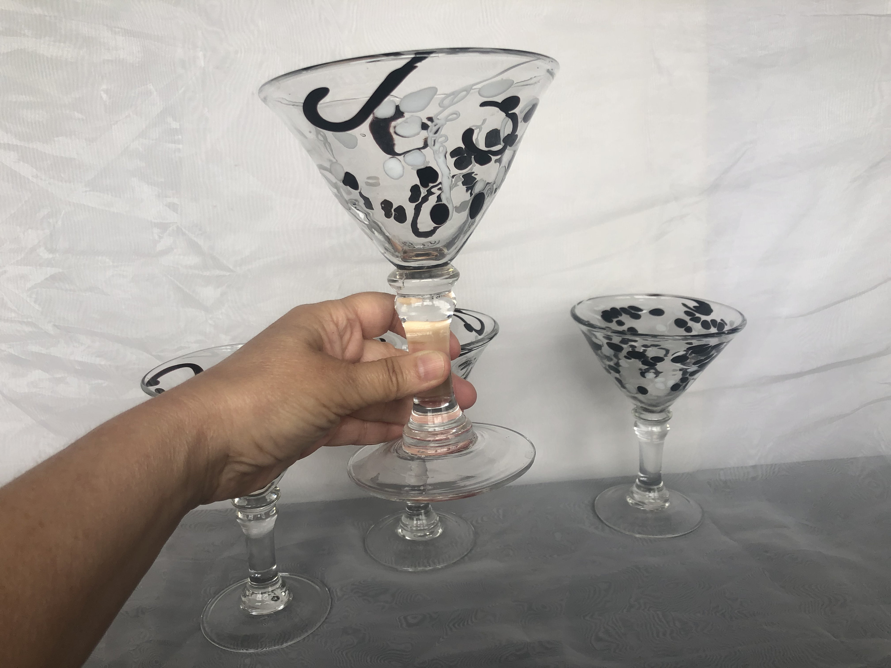 Home & Living Mid Century Hand Blown Martini Glasses Art Deco Glasses