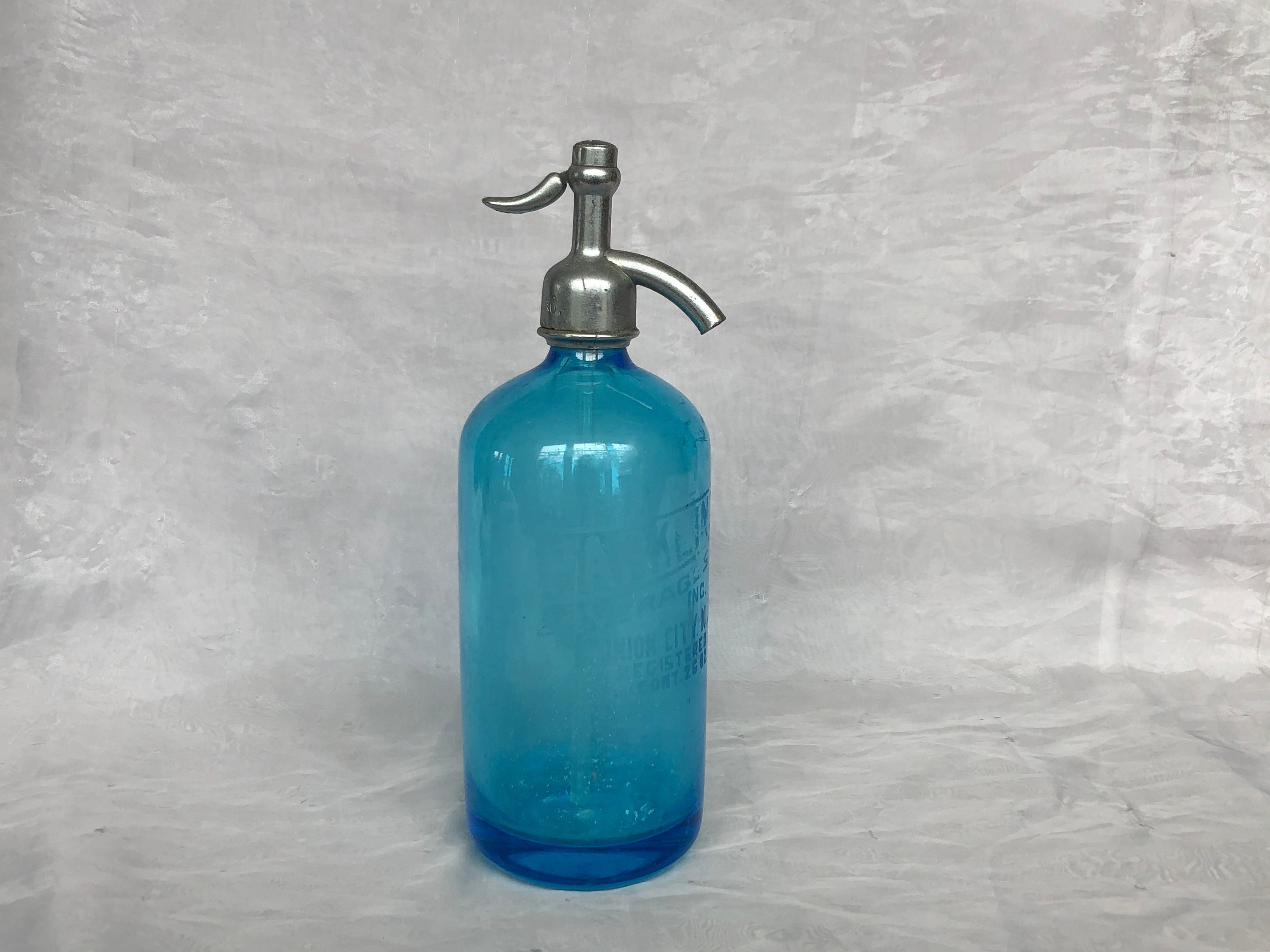 Awesome Antique Blue Glass Seltzer Bottle Crystal Clear Sparkling Soda Water Kitchen & Dining