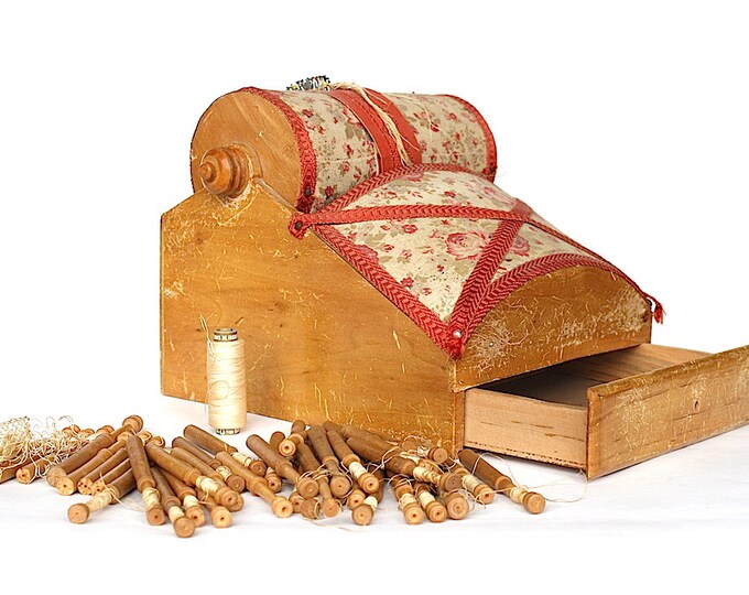 Lace Making Pillow With Pillow Lace Bobbins Vintage Lace Etsy