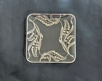 Vintage Glass Tray with Sterling Silver Lily of the Valley Overlay Design, Decorative Serving Tray for Hors D'oeuvres,