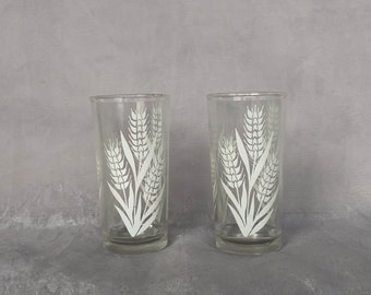 Vintage Wheat Drinking Glasses, Vintage Glassware Set of 2, 1940s Kitchen Decor