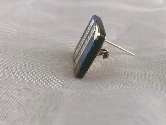 Vintage Mexican Silver & Lapis Lazuli Brooch Pin … - image 5