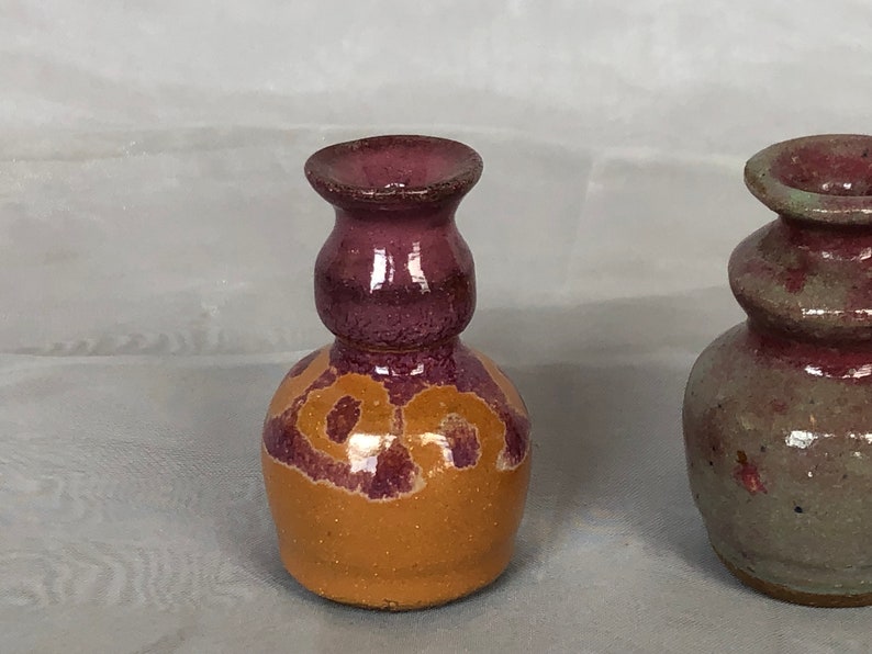 Miniature Art Pottery Vase Trio Set, Vintage Studio Art Pottery Decor for Shelf Accent image 2