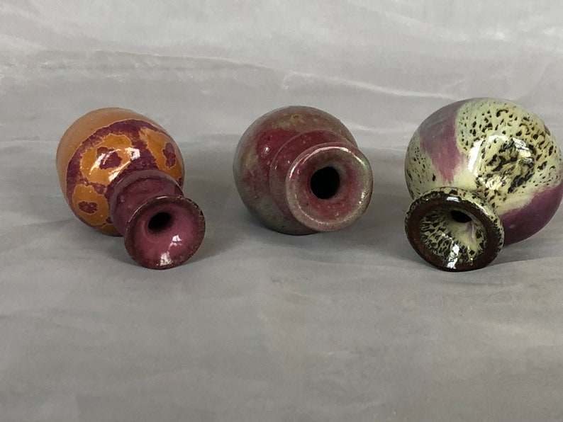 Miniature Art Pottery Vase Trio Set, Vintage Studio Art Pottery Decor for Shelf Accent image 9