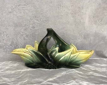 Vintage Hull Pottery Planter, Ceramic Basket Planter with Handle, Country Cottage Home Decor, Indoor Planter for House Plants