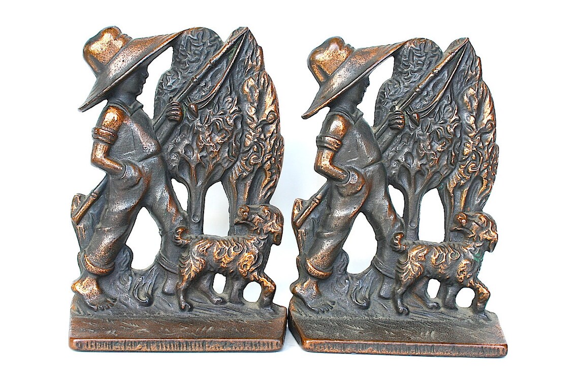 Vintage Bookends Boy Fishing Figurines Boy's Room Decor Etsy