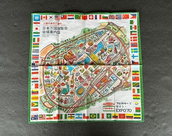 Vintage Pictorial Map Pañuelo Publicidad Promoción Fuji Film Japan World Exposition 1970 Osaka