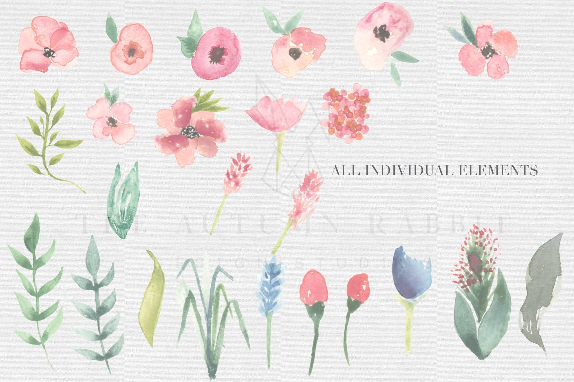 Watercolor Flowers Clipart Files High Res Transparent PNG | Etsy
