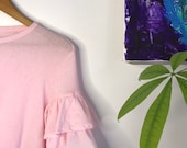 Vintage cotton candy pink cotton t shirt with ruffle fiesta sleeves