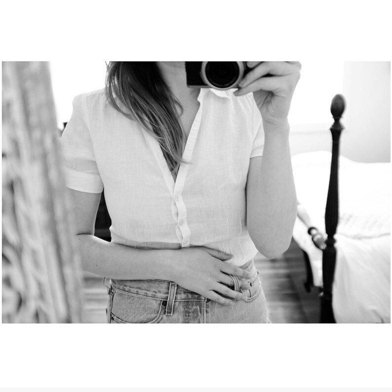 Vintage linen ivory blouse with buttons and sleeve detail