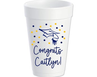 Graduation Dots Styrofoam Cups, High School, College, Grad Party, Any Color, Personalized