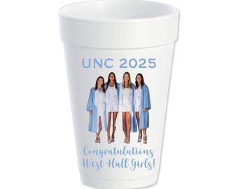 Custom Graduation Photo Styrofoam Cups, Grad Party Cups, High School, College, Personalized, Set of 24
