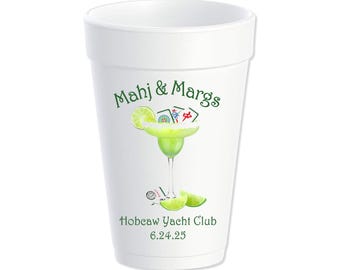 Mahjong and Margs Styrofoam Cups, Margaritas, Game Night, Personalized